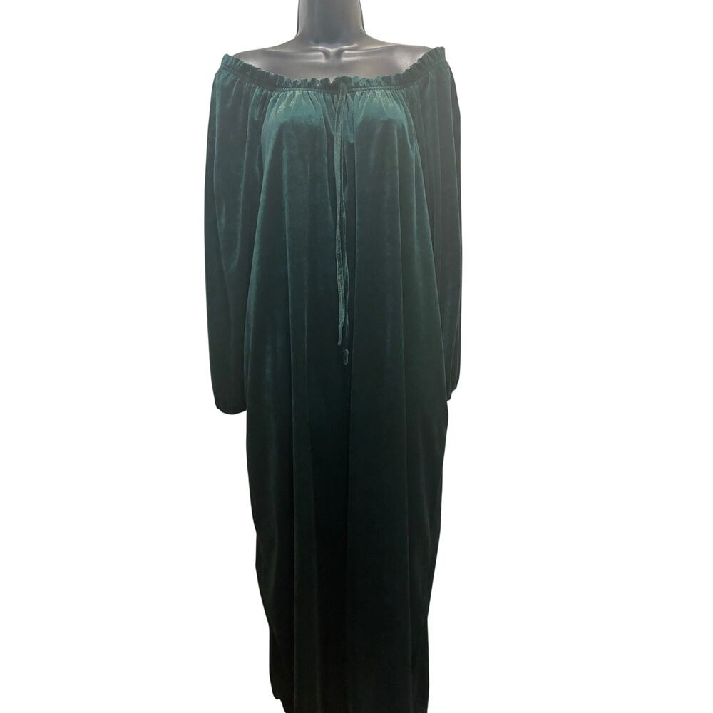 Vintage BLAIR Women's Velvet Emerald Green Maxi Nightgown Dress Off Shoulder M/L
